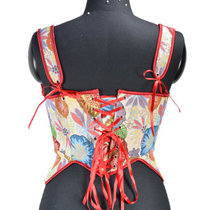 Corset Jacquard Rétro avec Rubans aux Épaules, <span class=keywords><strong>Bustier</strong></span> <span class=keywords><strong>Médiéval</strong></span> Victorien à Baleines, Top Push-Up pour Femme, Serre-Taille à Ourlet Ondulé - Product Image 4