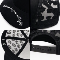 Gorra Trucker Negra Personalizada con Malla, Panel Frontal de Algodón, Visera Bordada, Ajustable con Cierre a Presión, Unisex, Estilo Urbano, Venta al por Mayor, OEM, ODM