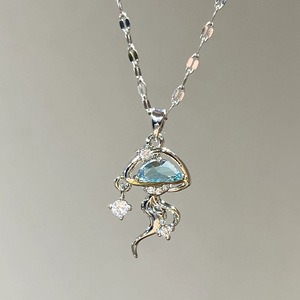 Collier pendentif goutte d'eau en argent pur S925 avec diamant bleu marine, design de larmes bleu clair de luxe français, haut de gamme - Product Image 2
