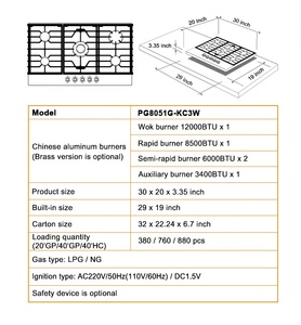 OEM ODM Estufa China Factory Built-in Tempered Glass 5 Burners Gas for Home Kitchen - Product Image 4