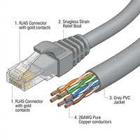 KABEL Patch Ethernet Cat6a HEADWAY Kecepatan Tinggi 10Gbps UTP Kabel Jaringan Abu-abu PVC RJ45 untuk Pusat Data