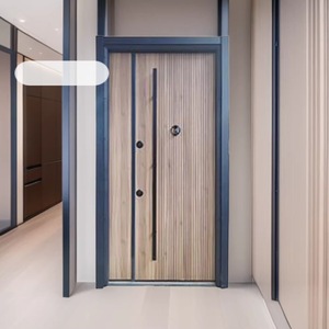 Porte de sécurité à entrée simple en métal pour l'extérieur avec design de panneau vertical en bois - Product Image 1