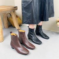 Sepatu Bot Ankle Boots Kulit Sapi Gaya Inggris Baru untuk Wanita, Sepatu Bot Martin Ritsleting Belakang Ujung Persegi Musim Dingin, Sepatu Bot Fashion