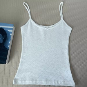 Brandy BM Bowknot Canotta da <span class=keywords><strong>donna</strong></span> in puro cotone con motivo floreale in pizzo quadrato, vestibilità slim, ad asciugatura rapida, stile coreano, estiva - Product Image 5