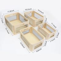 Panier de rangement rectangulaire moderne en bois, ensemble de 4 pièces avec poignée pour l'organisation de la cuisine et de la salle de bain