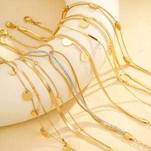 महिलाएं थोक गैर-तिरनिश 18k सोने के स्टेनलेस स्टील दिल और पदक चार्म्स सांप श्रृंखला, रोमांटिक समुद्र तट गहने महिलाएं - Product Image 2