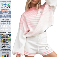Dernier style de sport Loisirs Pull rayé à manches longues Short Home Wear Costume deux pièces pour femmes Logo personnalisé sérigraphié