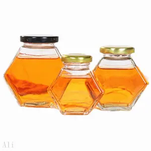 อินเทรนด์Hexagonal Honeyที่มีฝาปิดแก้วขวดสีดำภาชนะบรรจุอาหารStorage 6Oz