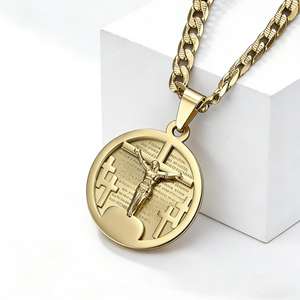 Collar con Colgante de Cruz, Chapado en Oro de 18K, Cadena Cubana de Acero de Titanio, Unisex, para Uso Diario - Product Image 4