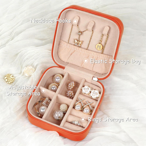 High End Velvet Zipper <b>Storage</b> Bag, Large Capacity, Lightweight, Luxurious, Portable, <b>Ring</b>, Necklace, Watch, square Jewelry Box - Product Image 5