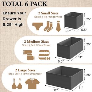 Foldable <b>Storage</b> Bins 6Pack Multi-Size Non-woven <b>Drawer</b> Organizer <b>for</b> Baby Clothes Nursery Dresser Dividers - Product Image 4