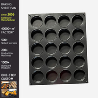 Bandeja de Hornear Redonda Antiadherente de Acero Aluminizado para Cupcakes, Muffins, Panqueques, Hamburguesas y Bollos, con 20 Moldes