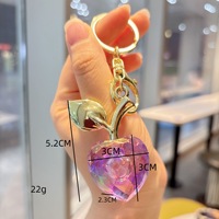 Porte-clés Cœur Pêche en Acrylique Facetté Irisé, Pendentif Fruit sur Branche Plaqué Or, Style Mignon, Emballage Individuel, Créatif