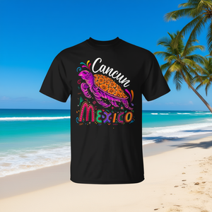 T-shirt Unisex per Adulti con Stampa Digitale, Design Coordinato per Famiglie e Gruppi, a Maniche Corte e Girocollo, Tema Spiaggia Cancun Messico - Product Image 3