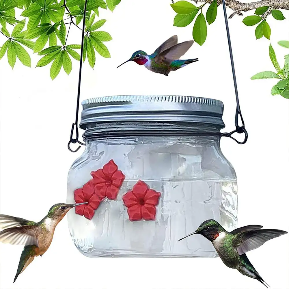 WXL268 mangiatoia per uccelli accessori per uccelli forma di fiore durevole appeso giardino vaso di vetro mangiatoia per colibrì
