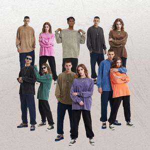 Camiseta de Manga Larga para Hombre, 100% Algodón, Estilo Holgado, Tejida, Transpirable, para Otoño e Invierno - Product Image 1