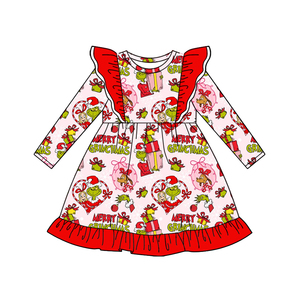 Preordine Vestito Natalizio per Bambine con Babette e Volant, Abito Invernale alla <span class=keywords><strong>Moda</strong></span> per Bambini, Personalizzabile, Lunghezza al Ginocchio - Product Image 2