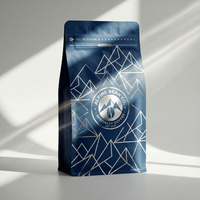 Sacs d'emballage de café bleu marine à prix d'usine avec valve et fermeture éclair, pochette à fond plat personnalisée imprimée pour grains, sac de café à huit soudures latérales