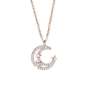 Элегантный оригинальный 925 стерлингового серебра Блестящий полумесяц, звезды, Кулон, Ожерелье для девушек, офисный бизнес, женские подарочные украшения