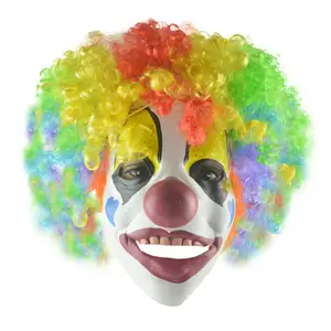 Masque de <span class=keywords><strong>Clown</strong></span> en Latex, Costume d'<span class=keywords><strong>horreur</strong></span> d'halloween, accessoires de fête, Costumes de Cosplay, visage Horrible avec <span class=keywords><strong>perruque</strong></span> Afro arc-en-ciel - Product Image 1