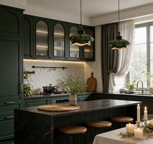 Juego de Muebles de Cocina BALOM 2026 de Lujo en Verde Oscuro con Puertas de Vidrio Arqueadas, Iluminación Integrada, Muebles de Cocina Modulares Personalizados - Product Image 6