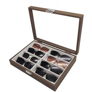 לוגו מותאם אישית גילוף 8 מכונות עץ משקפיים משקפיים משקפיים משקפיים משקפיים משקפיים תצוגה אופטי במקרה אחסון תיבת תצוגה אופטית צבע אגוז כהה - Product Image 1