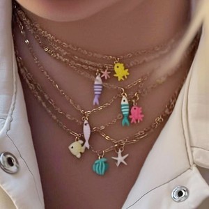 Collier superposé avec breloques animaux marins colorées, plaqué or 18 carats, chaîne de clavicule en forme d'animal pour femme, bijoux tendance, thème océan - Product Image 2