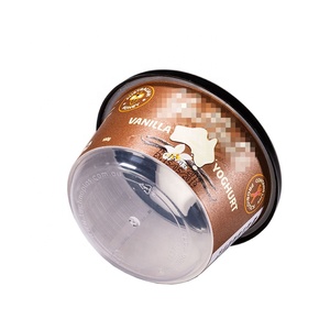 Contenant rond <span class=keywords><strong>pour</strong></span> yaourt, tasse en plastique, avec couvercle et cuillère, résistante, logo personnalisé, IML, 100g - Product Image 1