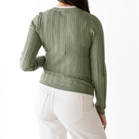 Cardigan en tricot texturé personnalisé pour femme, mélange de coton, col rond, manches longues, boutonné, pull d'automne