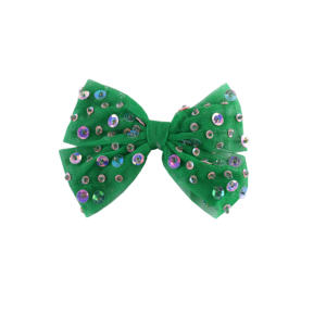 Barrettes et épingles à cheveux pour bébé fille, motif dessin animé, nœud vert brillant, scintillant, mignon et adorable, pour fête - Product Image 1