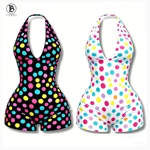 Completi Capri Personalizzabili con Logo per Donne, Top Halter Due Pezzi a <span class=keywords><strong>Pois</strong></span>, <span class=keywords><strong>Abbigliamento</strong></span> Estivo - Product Image 1