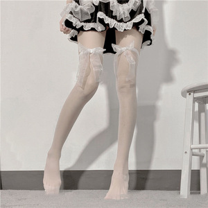 Lolita Over The Knee Stockings Women Transparent Thin With Bow White Cotton Long Ribbon Sweet Style - Product Image 1