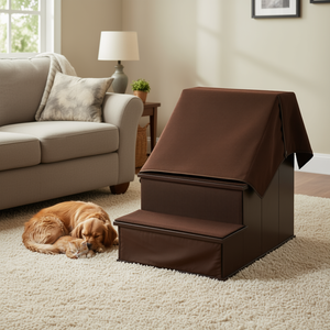 Escabeau pour animaux de compagnie, marron, 2 marches, coussin rembourré, housse amovible, pour petits chiens et chats jusqu'à 22 lb, meubles d'intérieur - Product Image 2