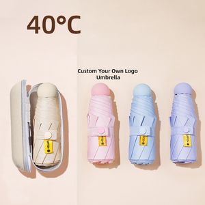 Paraguas Plegable Mini Portátil Ligero con Logotipo Personalizado, Paraguas Compacto de Viaje para Sol y Lluvia, Paraguas Pequeño de Bolsillo con Estuche - Product Image 1