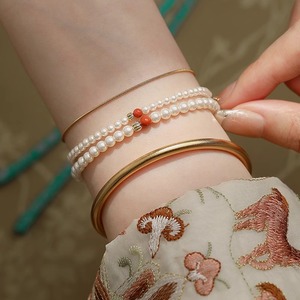 S925 Natural Pearl <b>Bracelet</b> for Women Hollowed Peace & Wishful Design with Minority National Style Elegant Bangles - Product Image 1