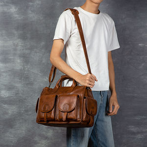 Оптовая продажа: Мужская сумка-мессенджер ручной работы из винтажной кожи Crazy Horse с молнией, большая вместимость, для путешествий - Product Image 6