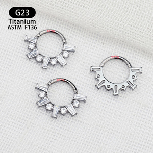 G23 <b>Titanium</b> Nose <b>Ring</b> 8mm Snowflake Zircon Inlay Closed Mouth Body Jewelry - Product Image 4