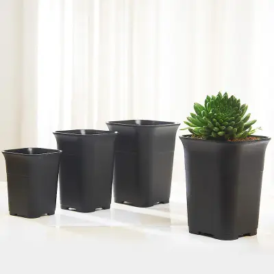 3 size option square nursery plastic flower pot for indoor home desk, bedside or floor, and outdoor yard,lawn or garden planting