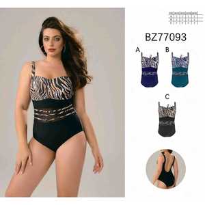 Costume da bagno intero da donna scollo a V taglie forti con arricciatura, controllo pancia, senza schienale, per l'estate e la spiaggia, all'ingrosso, nuovo BZ77093 - Product Image 1
