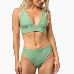 OEM Female Swimming Suits High Quality Flexible Nylon Spandex 2 Piece Bikini Swimsuit Custom Swimwear Women