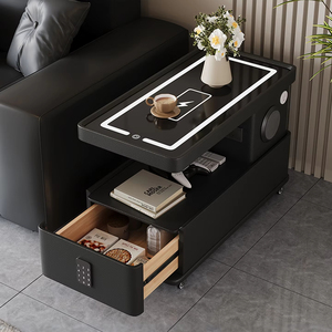 Căn hộ nhỏ di chuyển bàn cà phê gỗ rắn đa chức năng sạc không dây có thể điều chỉnh Bàn cà phê thông minh thiết kế hiện đại - Product Image 5