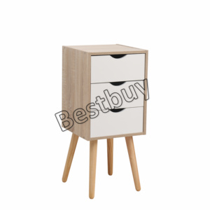 Chest of drawers cabinet modern wooden cabinet with 3 drawers living room furniture oak and white color