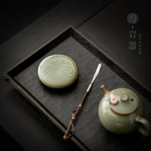 Support de couvercle en céramique céladon, rond, en bambou, avec motif nuage vert, pour théière en argile violette, ornement de table à thé réutilisable - Product Image 1