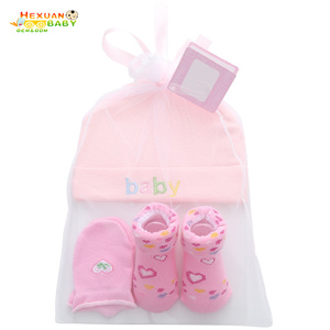 Conjunto de <span class=keywords><strong>Manoplas</strong></span> de algodón suave para bebé recién <span class=keywords><strong>nacido</strong></span>, sombrero a rayas, mitones antiarañazos, calentador infantil, suministros de ropa - Product Image 1