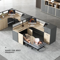 Bureau de travail en bois minimaliste moderne pour personnel, avec fonction lit de repos, cloison de séparation pour poste de travail et combinaison bureau-chaise pour pause déjeuner