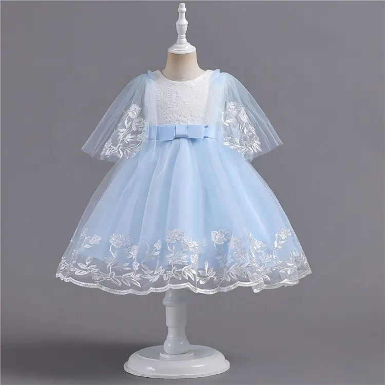 Custom Princess Dress For Girl Birthday Wedding Gown Girl Party Dress Bow Embroidered Kids Dresses