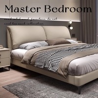Lit double moderne italien minimaliste en forme d'oreille d'éléphant, luxe, 2,0 m, taille reine/king, revêtement en cuir véritable, design artistique