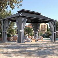 Gazebo en aluminium gris 10'x14' |   Pergola extérieure avec toit double en acier galvanisé pour jardin, patio, pelouse