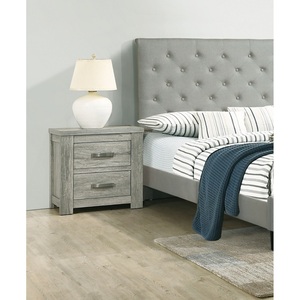 โต๊ะข้างเตียงไม้จริง 2 ลิ้นชัก สีเทาอ่อนสไตล์เรียบง่าย - Product Image 5