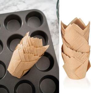 Mini/15cm/16cm/16.5cm/17cm/17.5cm Size White <b>Brown</b> Natural Color Tulip Baking Case Paper Liner Muffin Tulip Baking Cups - Product Image 4